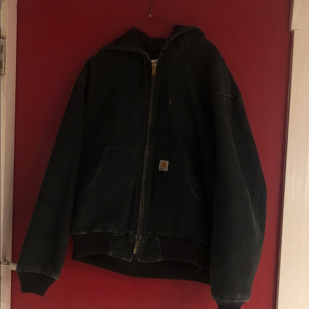 Carhartt J140 Flannel Lined Black Hooded Work Jacket